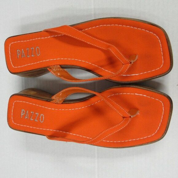 PAZZO Chunky Wood Platform Y2K Slide Sandals Sz 7 Orange Fabric Shoes VINTAGE 90 - Picture 5 of 14